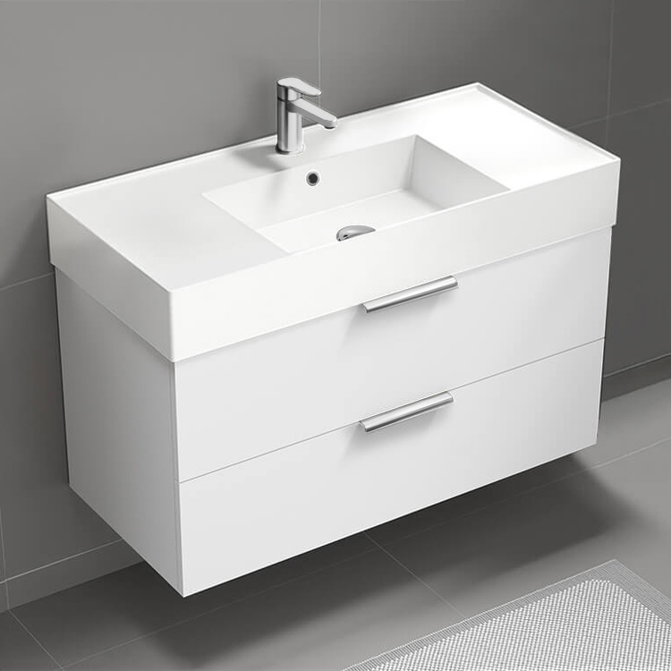 Nameeks DERIN226 Floating Bathroom Vanity, Modern, 40 Inch, Glossy White